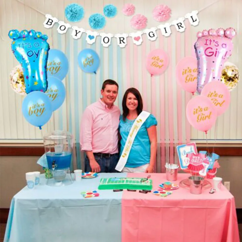 

Baby Gender Reveal Party Supplies Set Foil Latex Confetti Balloons Baby Shower Decor E7