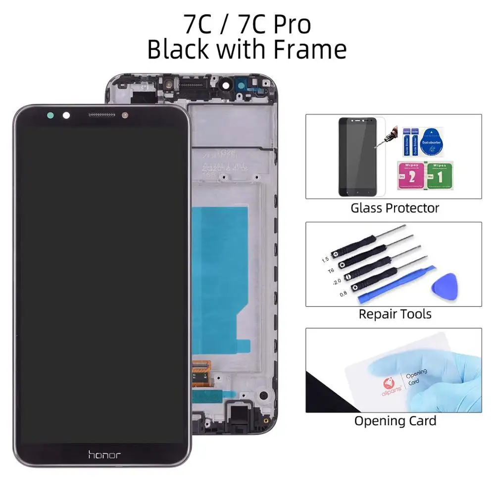 Дисплей для HUAWEI Honor 7A / 7A Pro / 7C / 7C Pro LCD в сборе с тачскрином ldn-l29 aum-l29 Черный белый золотой - Цвет: 7C Black with Frame