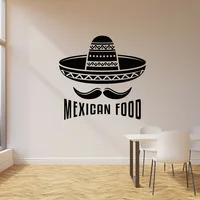 Mexican Food Wall Decal Lettering Cuisine Tasty Food Sombrero Moustache Creative Vinyl Window Stickers Restaurant Decor M343