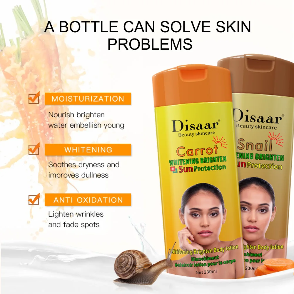 

Dissar Carrot Snail Body Lotion Cream Moisturizer Skin Care 230ml 2021 Hot Sale