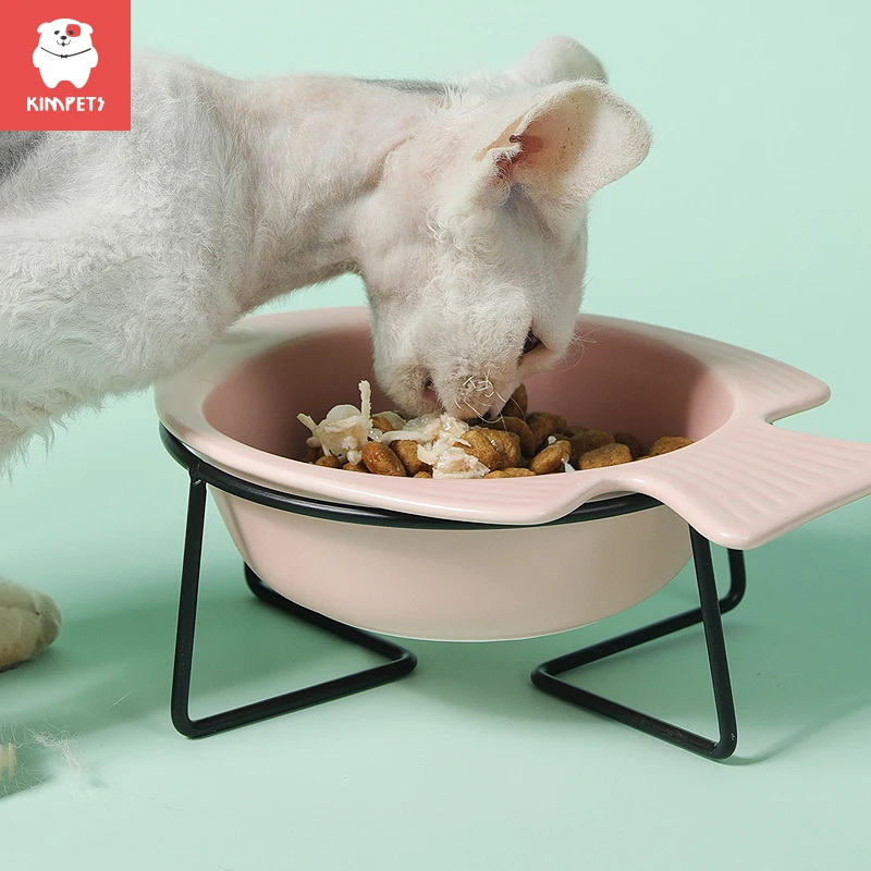 

Керамическая миска для кошек KIMPETS, ванночка для кормления кошек, металлический держатель, миска для кошек и домашних животных, защита шеи, ми...