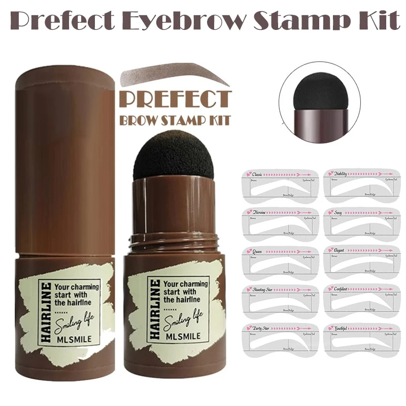 

One Step Eyebrow Stamp Shaping Kit Professional Eye Brow Gel Stamp Makeup Kit with 10 Reusable Eyebrow Stencils Eyebrow Brushes