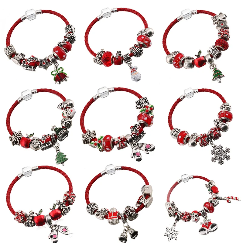 Женские браслеты шармы с рождественской елкой кожаные цепочки подарок для детей