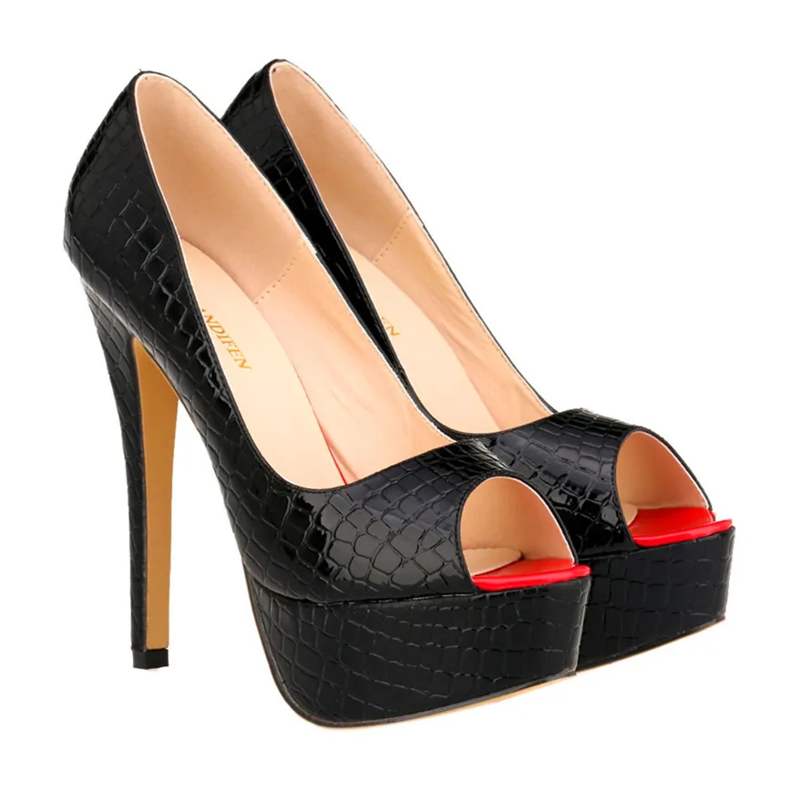 

Platform High Heels Pumps New 14cm Sexy Crocodile Pattern Shallow Party Shoes Work Ladies Red Wedding