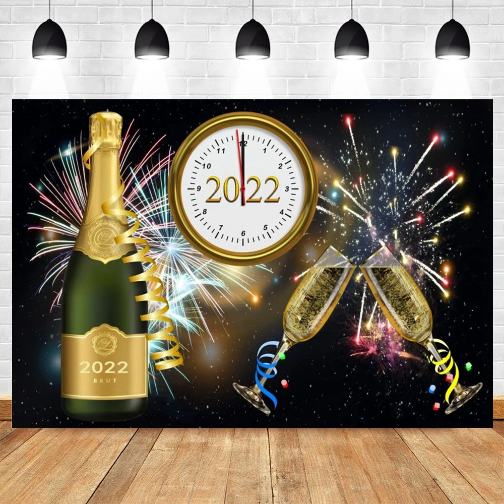 

Happy New Year 2022 Backdrop Christmas Fireworks Champagne Glitter Photography Photographic Background Photozone Photophone Prop