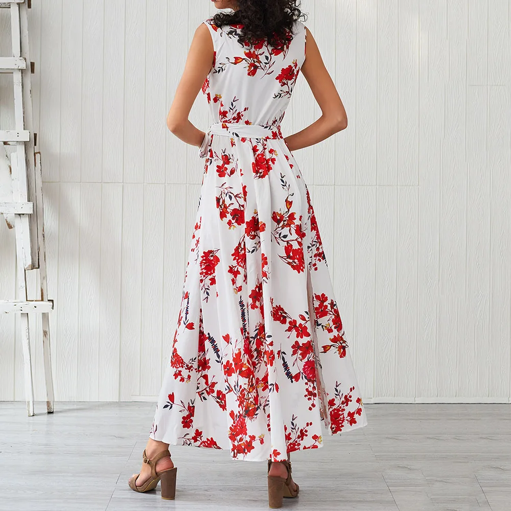 Богемное женское белое платье на шнуровке 2020 с цветочным принтом длинное пляжное