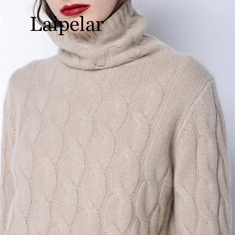 

Laipelar winter thick turtleneck sweater women 100% pure cashmere sweater female twist knitted bottoming warm pullover