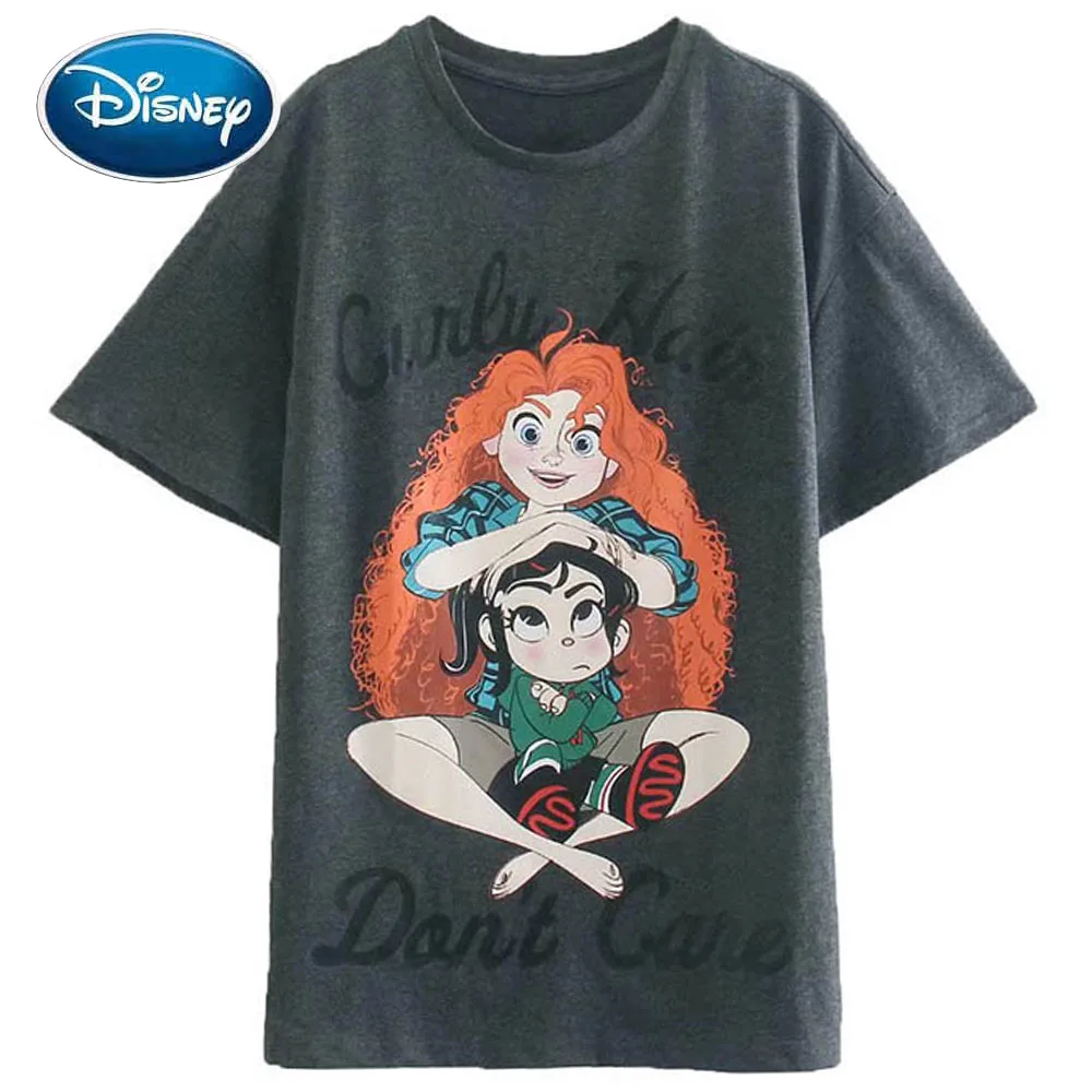 

Женская футболка с коротким рукавом Disney, модная футболка с буквенным принтом Ральфа ванеллопа фон швэца, с коротким рукавом, в Корейском сти...