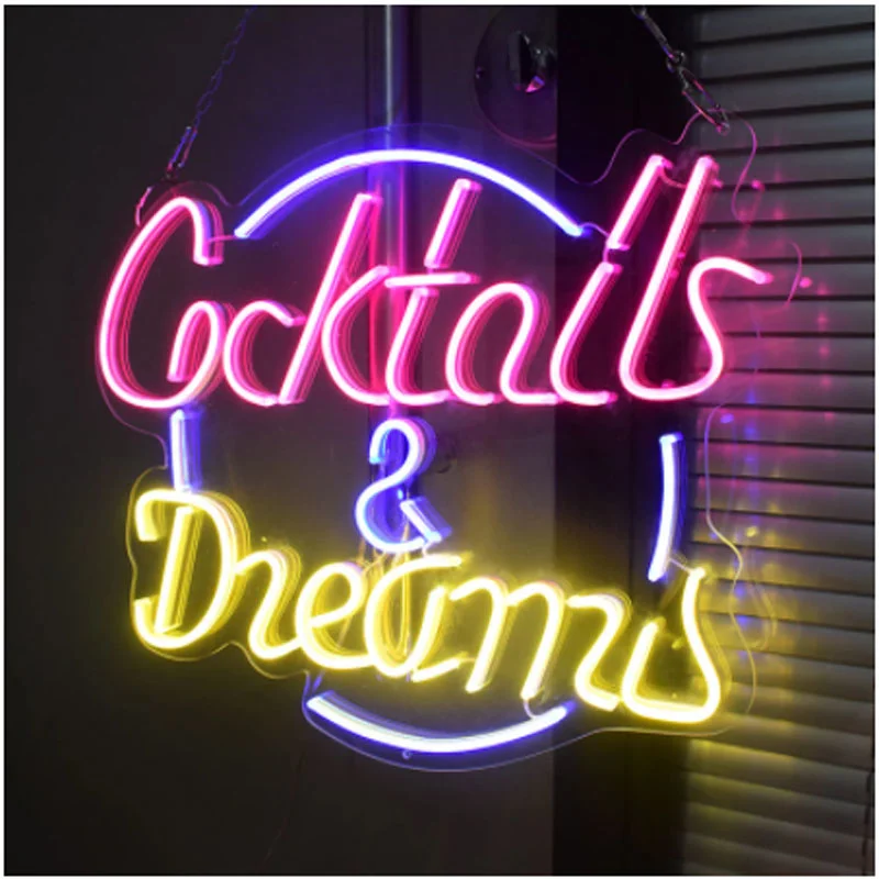 OHANEONK Custom Led Flex Neon Sign light of cocktail & dreams for Bar Pub Club Wall Hanging Decoration For Room Office Wedding
