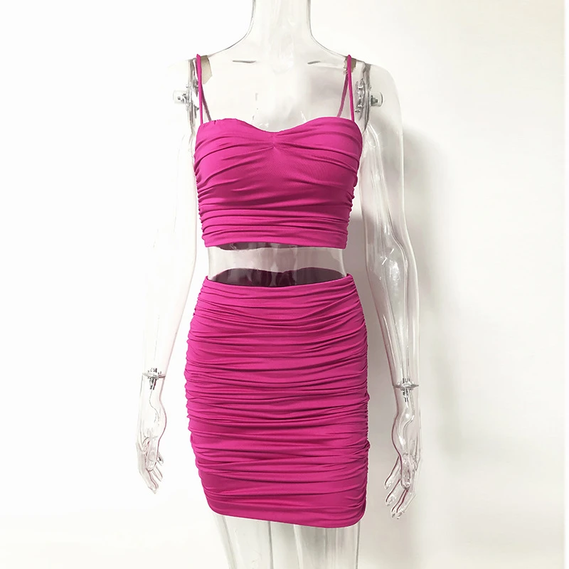 

Summer Women Ruched Sexy Backless Short Dress Suits Bodycon Spaghetti Strap Ruched Sheath Midi Skirt Suit Party Night Club