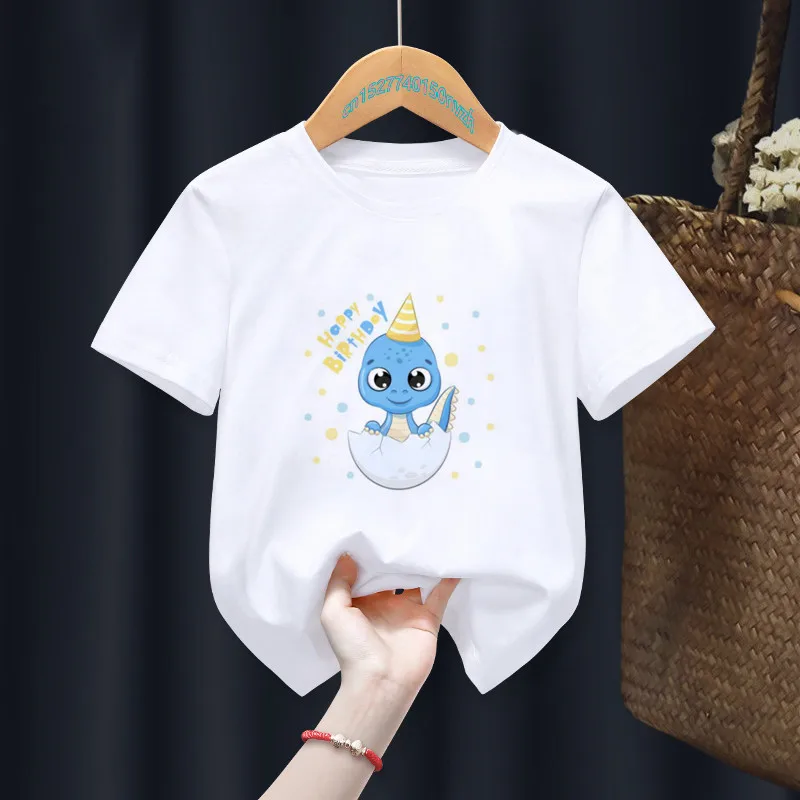 Camiseta para ni&ntilde;os de dibujos animados, divertida camiseta blanca de dinosaurio para fiesta, Tops de animales para ni&ntilde;os, regalo para ni&ntilde;a, ropa de regalo, env&iacute;o directo-5