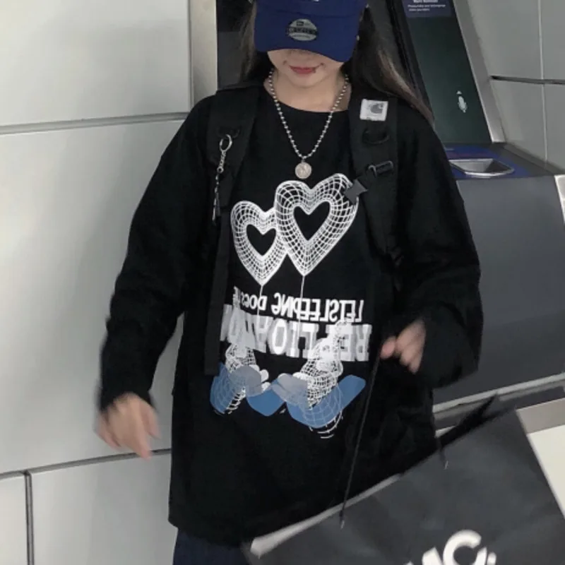 Y Demo Harajuku свободная футболка с длинным рукавом и принтом Женский пуловер круглым