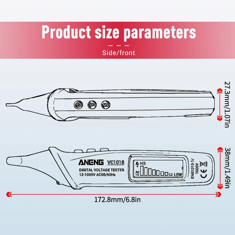 

Intelligent Non-contact Pen Alarm AC voltage detector meter Tester Pen Sensor Tester VC1018