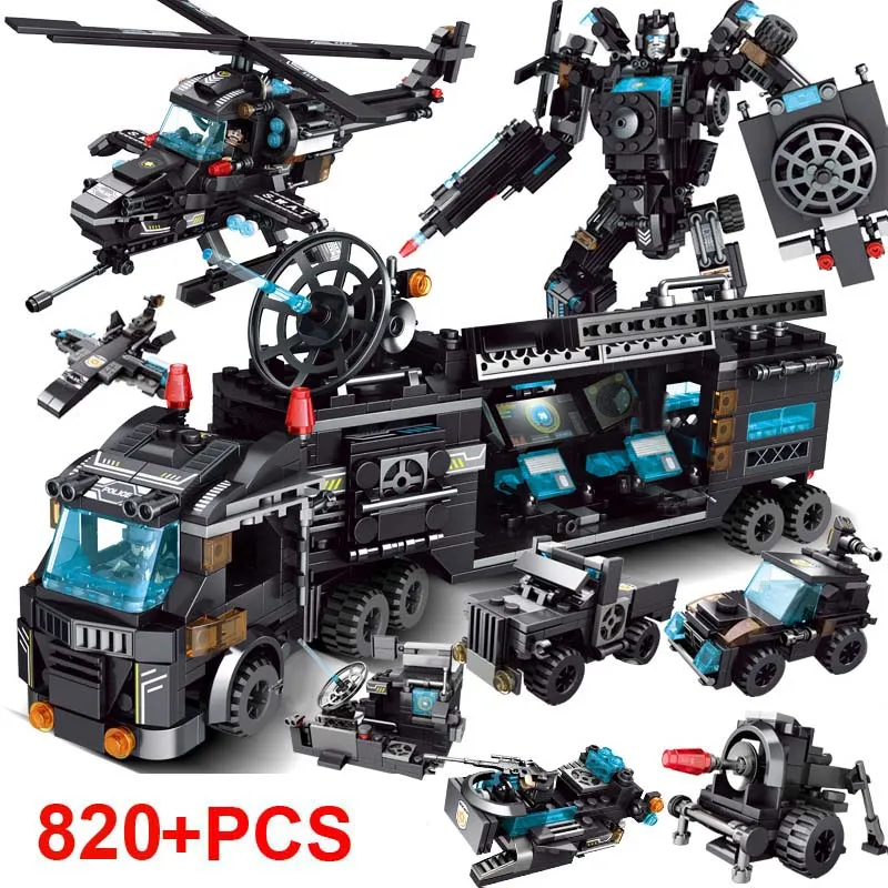 820pcs City Police Station Building Blocks Compatible City SWAT Team Truck Blocks Educational Toy For Boy Children gift birthday