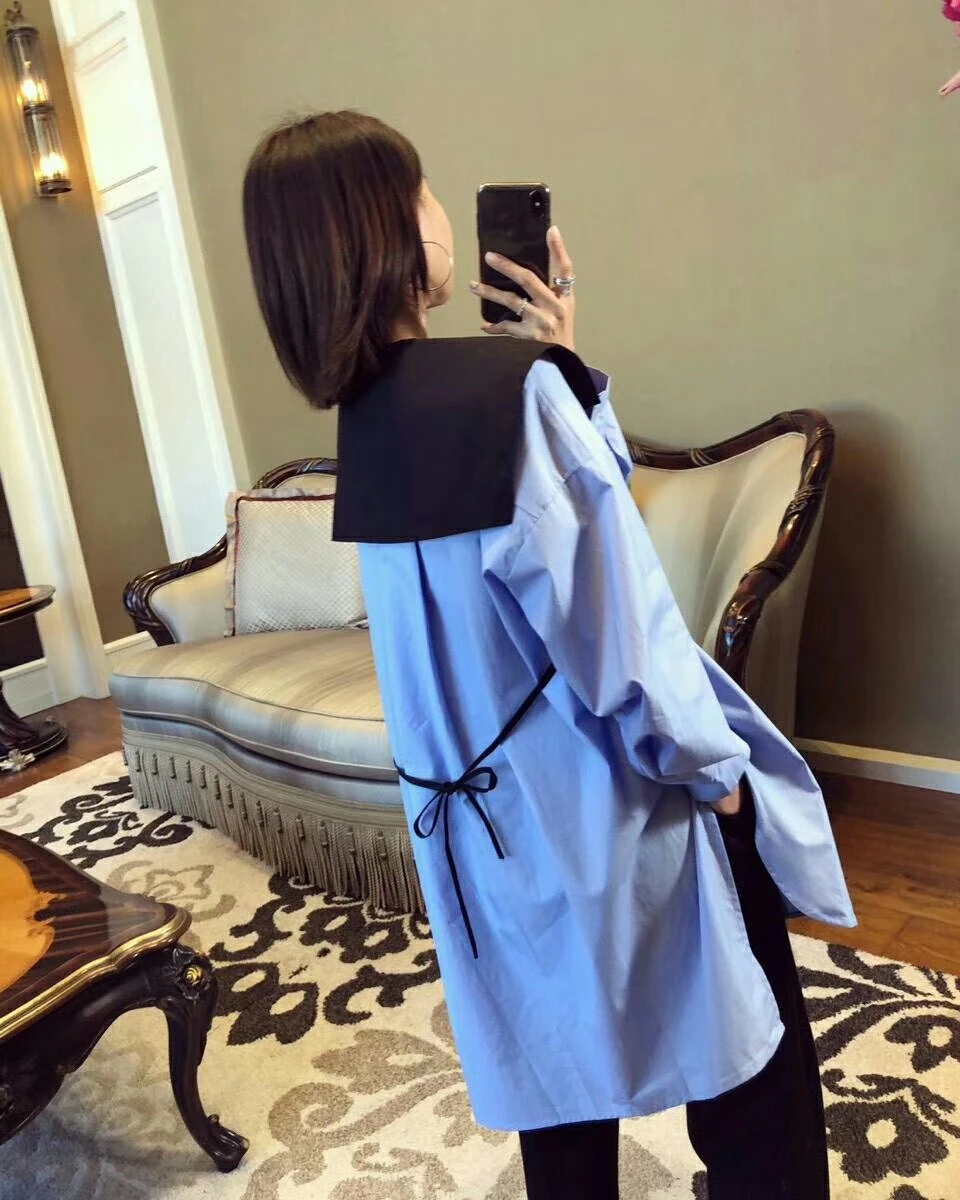 

2021 New Fashion Hit Color Splice Shirt Female Tops Long Sleeve Casual Turn-down Collar Women's Loose Blouse