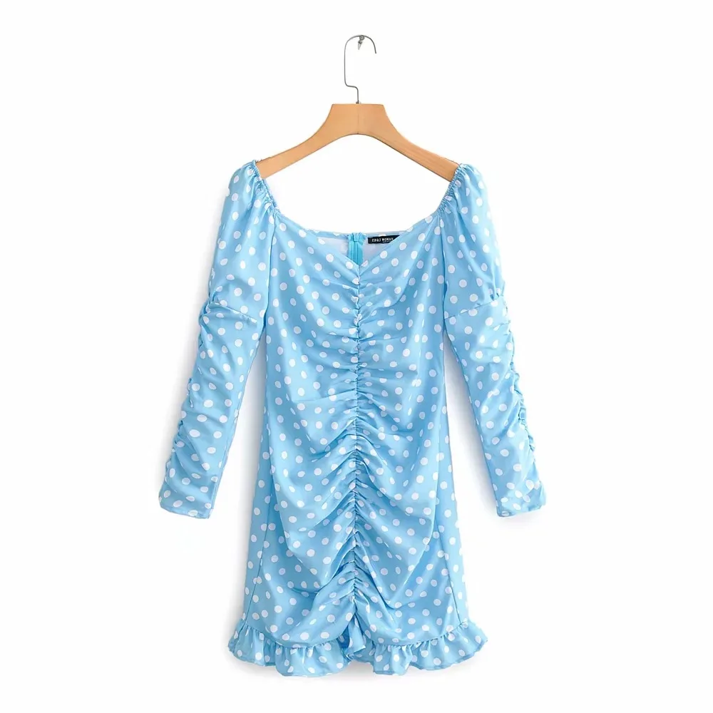 Женские вечерние платья с принтом в горошек облегающие длинными рукавами