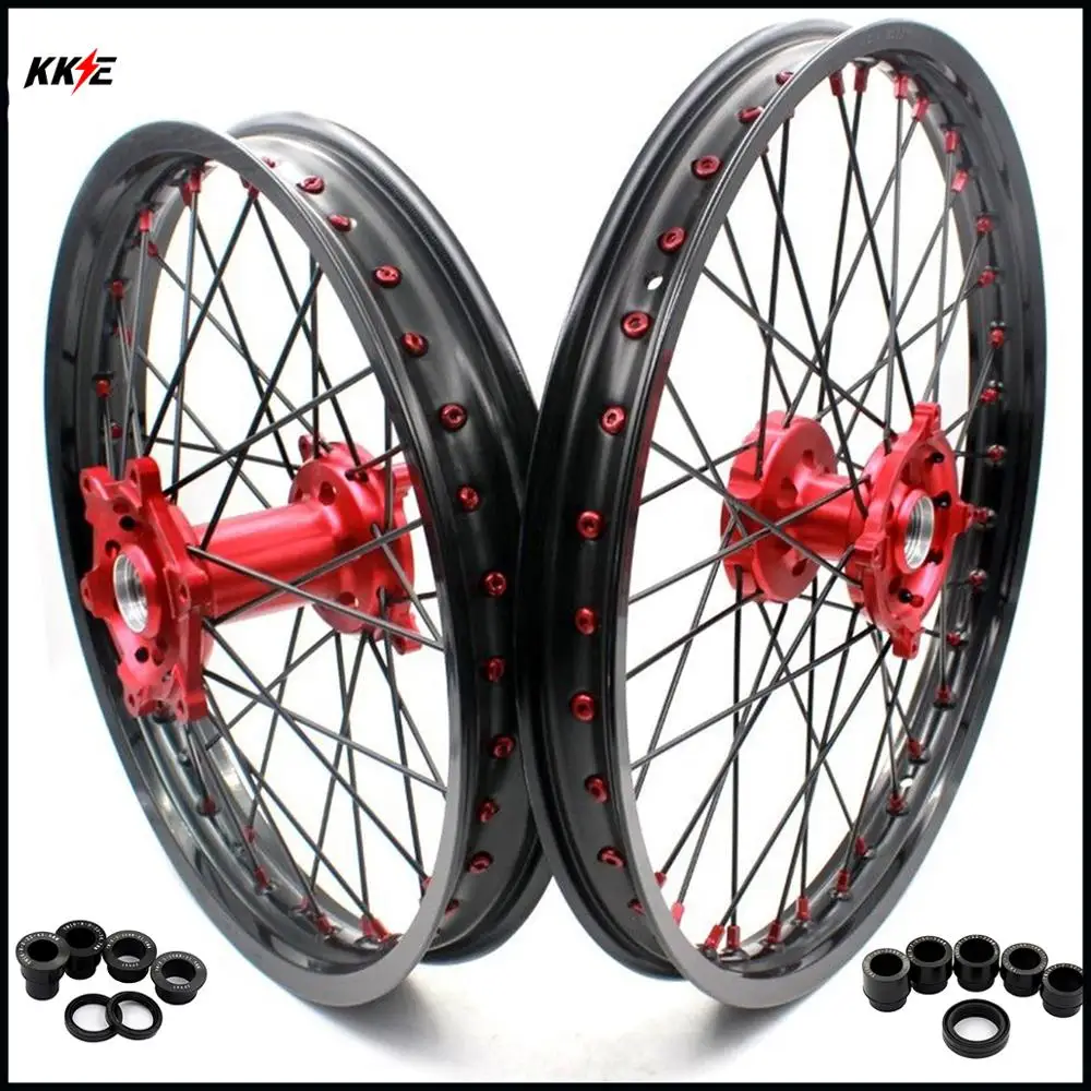 21/19 MX Мотоцикл колеса диски набор для YAMAHA YZ 125/250 1999 2019 YZ250F 2001 YZ450F 2003 красный ниппель