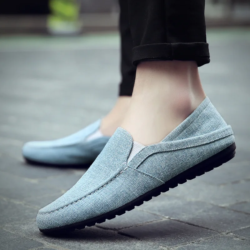Туфли мужские легкие дышащие холщовые лоферы Повседневная модная обувь удобные
