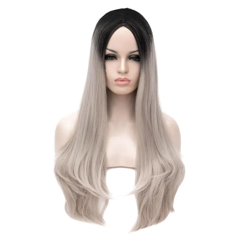 

24 inch 37 Color can be Cosplay Wigs Ombre Long Synthetic Wig For Women Black Pink Blue Gray Green Blonde Red Wig