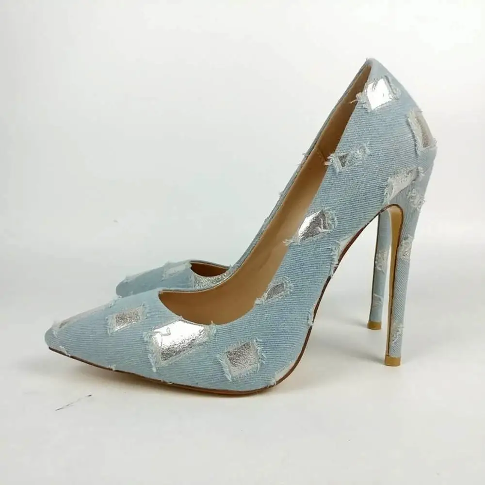 Aimirlly/Женская обувь Туфли лодочки с острым носком на высоком каблуке Джинсовые