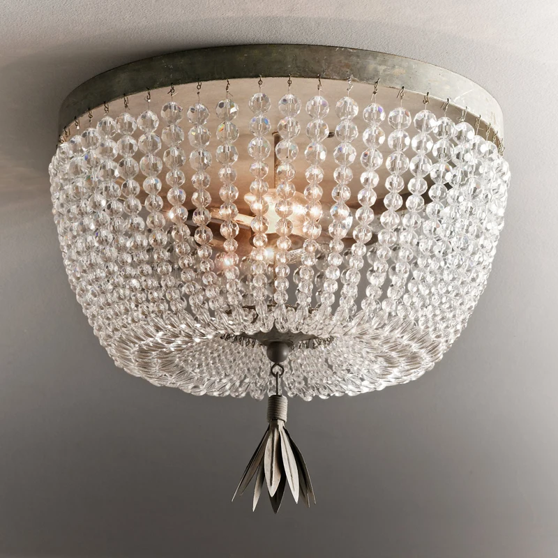Винтажный потолочный светильник с хрустальными бусинами ретро античный для