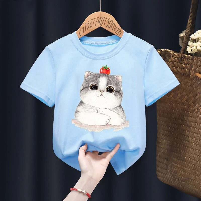 Новинка 2021 белая футболка с принтом Kawaii Meow Cat Kitten Girls розовая Милая Детская летняя