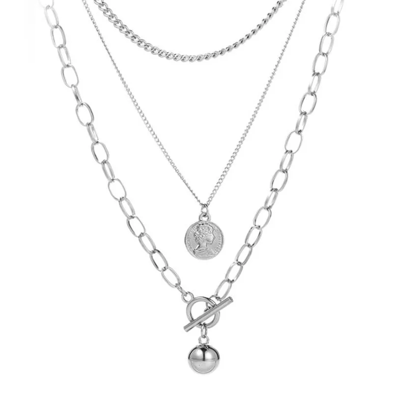 

hip-hop singers multi-layer jewelry long stack necklace titanium steel couple accessories pendant sweater chain