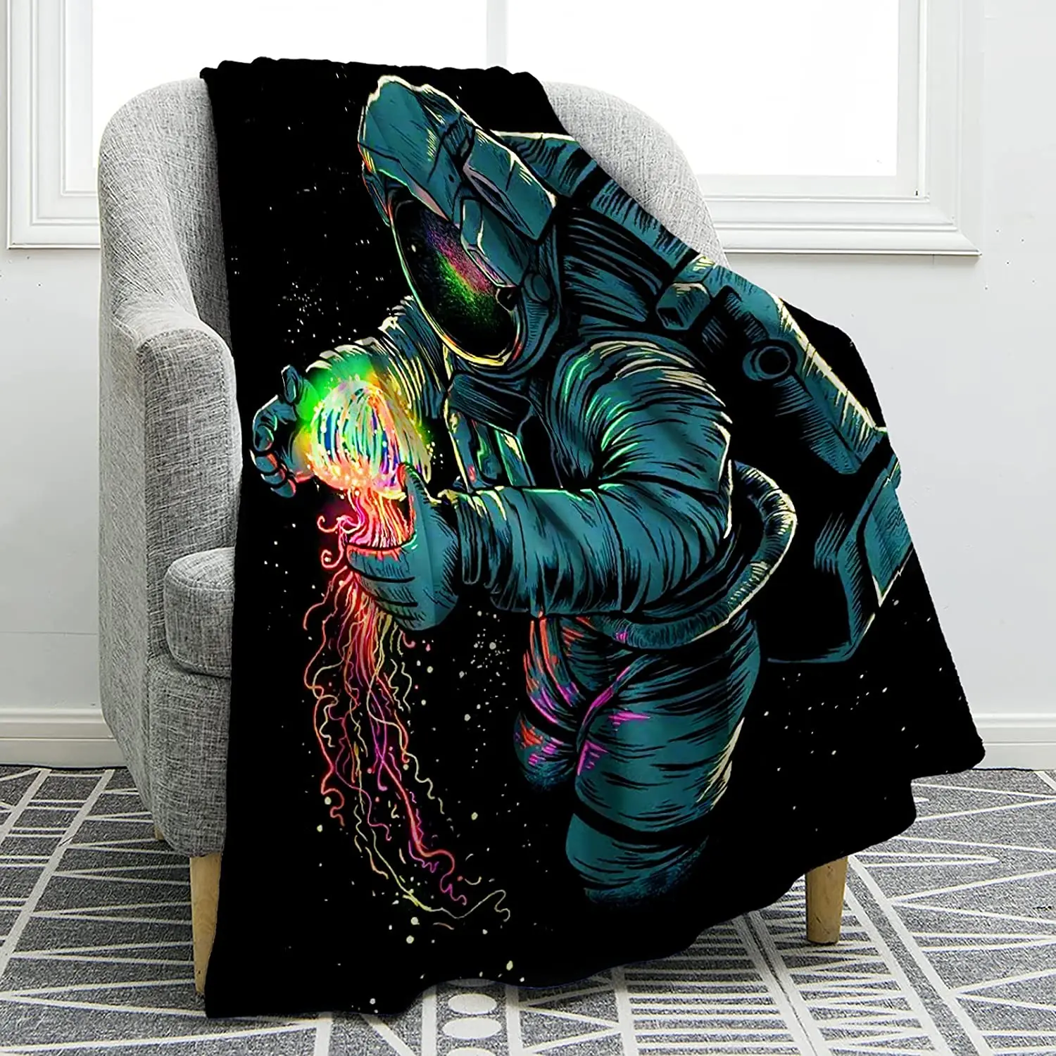 

Astronaut Blanket Outer Space Art Print Throw Blanket Soft Warm Smooth Soft for Sofa Chair Bed Office