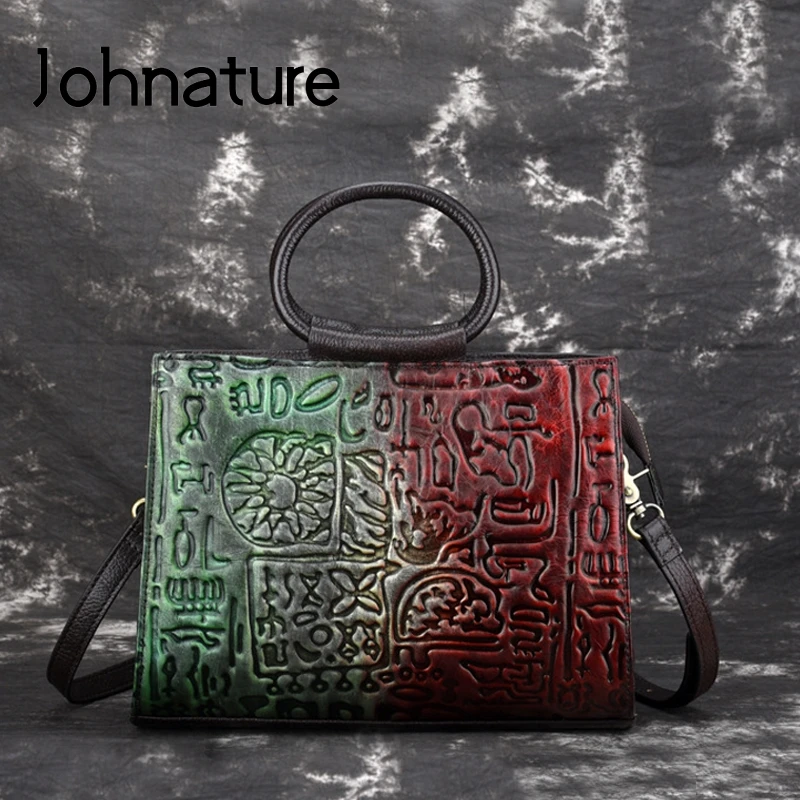 

Женская сумка через плечо Johnature, из натуральной воловьей кожи, с тиснением в стиле ретро, повседневная, вместительная, 2021