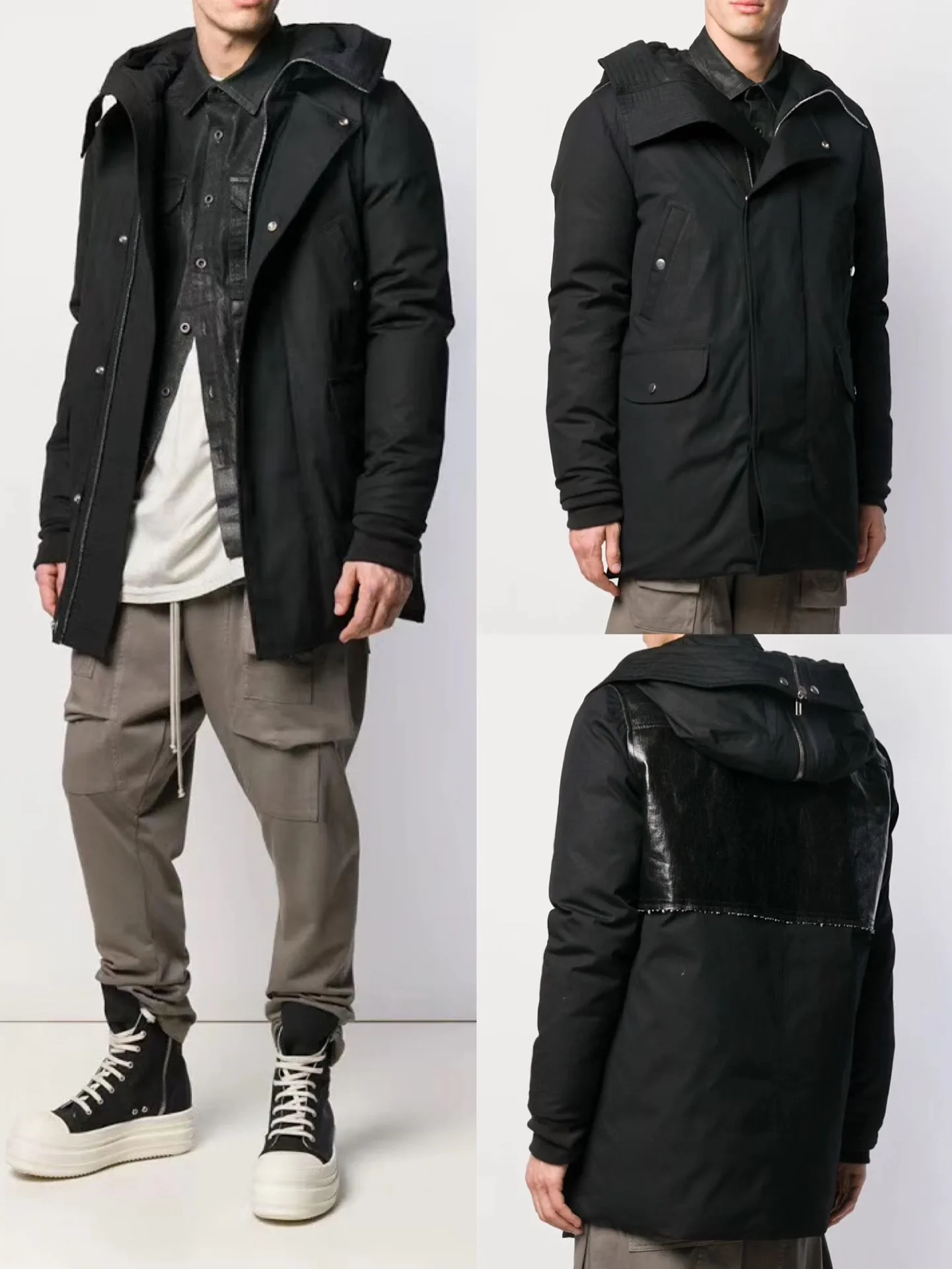 

Autumn and Winter Thick Mid-length Dark Stitching Waxed Me Padded Jacket Black Coat