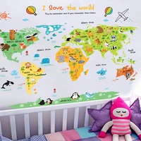 11 kinds large world map wall stickers cartoon map home decor for kids room vinyl diy wall decals travel round the world sticker