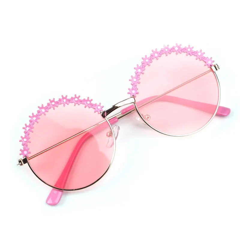 

Sunglasses Children 2021 Metal Round Frame Personalized Lace Fashion Sun Glasses Beach Shade Oculos De Sol Uv400 High Quality