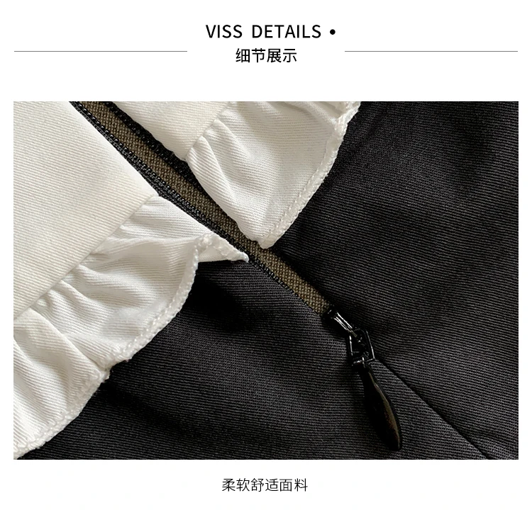 

French Style Retro Peter Pan Collar Black Dress Women's Summer Waist Slimming Puff Sleeve Black Dress