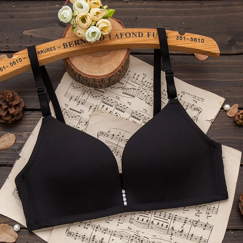 Thin seamless plain solid color underwear small chest gathered no steel ring Bra Black and white bra | Женская одежда