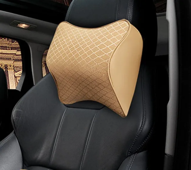 beige neck pillow Автомобильная подушка, Автомобильная подушка для спины и поясницы, Комплект подушек для шеи, подголовник для автомобиля, подушка для спины из пены с эффектом памяти, хлопок, черный, красный - Название цвета: beige neck pillow