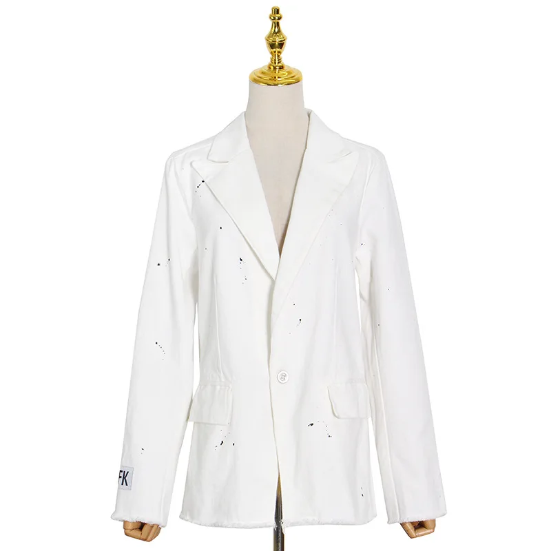 

Casual v-neck long sleeve splash ink print loose denim suit top