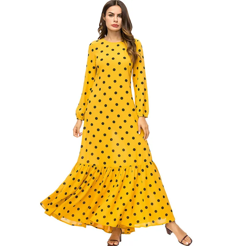 

Модное платье макси в горошек для женщин Рамадан ИД абайя Дубай Турция мусульманское платье мусульманская одежда африканские платья для же...