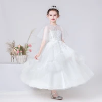 little girls princess ball gown white ruffles tulle puff sleeve wedding flower girl dresses formal communion birthday party gown