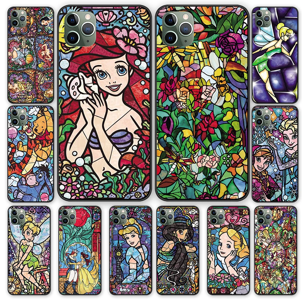 Винни Пух сказка витражная Алиса Микки Маус черный чехол ТПУ для iPhone 5 5S 6 6s 7 8 Plus X XS