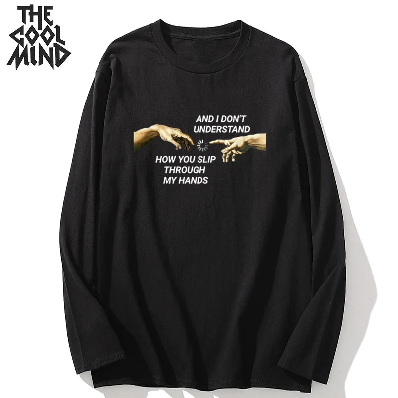 

COOLMIND 100% cotton casual cool fashion men T shirt casual long sleeve streetwear men tshirt loose t-shirt male tee shirts top