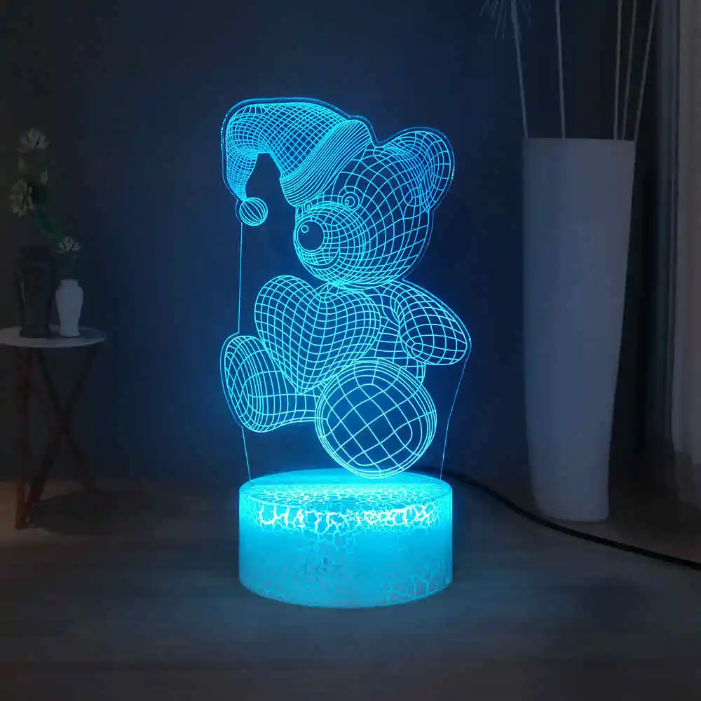 Милый 3D Визуальный светильник объятия; Сердце Медведь светодиодный ночник RGB 7 красочный сенсорный стол для ночника лампа прекрасный девушки дети лучший подарок