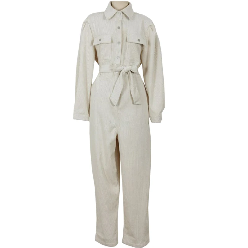 

Spring 2020 Corduroy Jumpsuits Romper Women High Fashion Button Jumpsuit Female Casual Overalls long sleeve jumpsuit streetwear