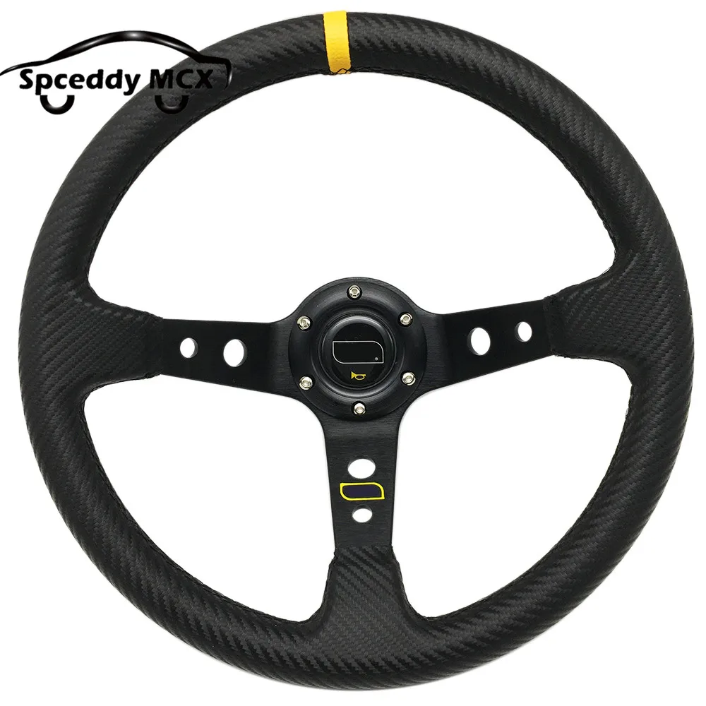 

Руль Spceddy MCX, автомобильный гоночный руль, 14 дюймов, ПВХ кожа, O * Drift, Черная Глубокая тарелка, углеродный вид, гоночные колеса