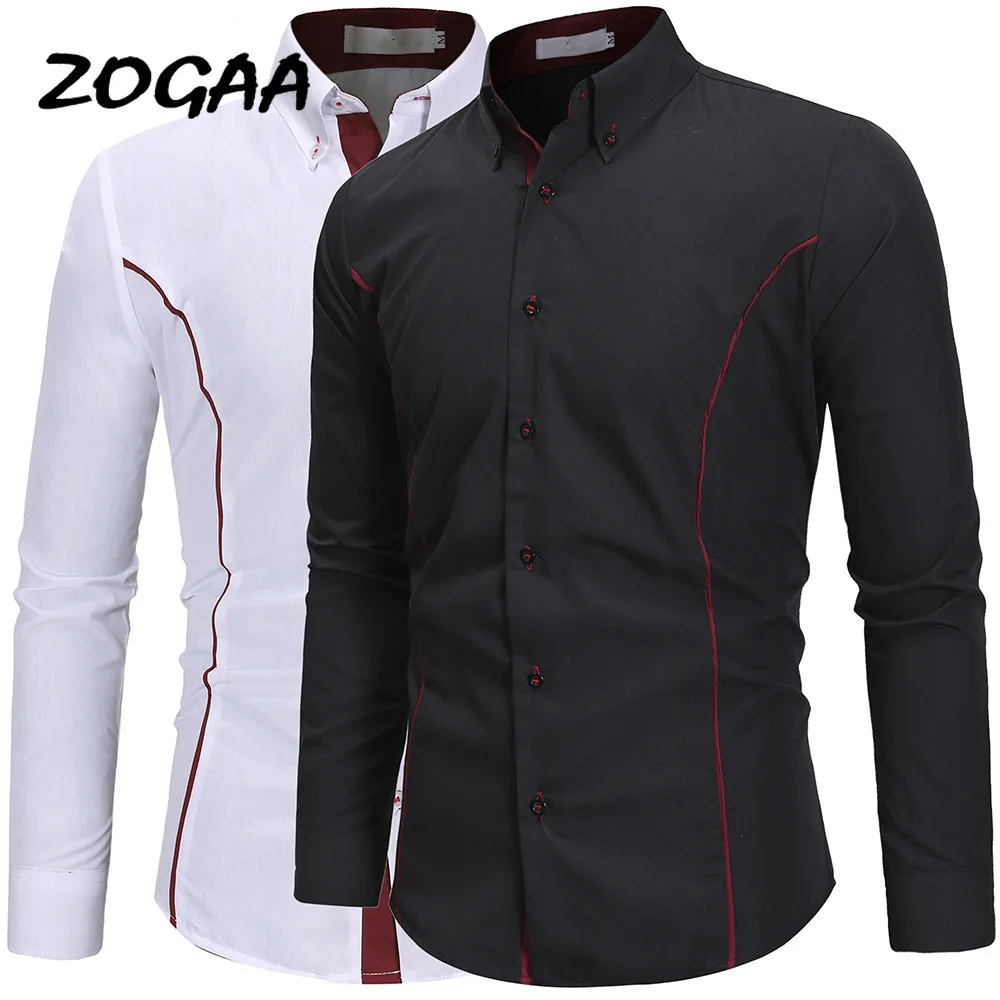 Мужская Однотонная рубашка ZOGAA повседневная приталенная с длинным рукавом