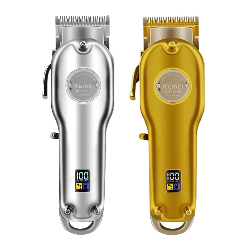 

Kemei 1986 All-metal Barber Professional Hair Clipper Electric Cordless LCD Hair Trimmer Gold Silver Hair Cutting Machine Mower