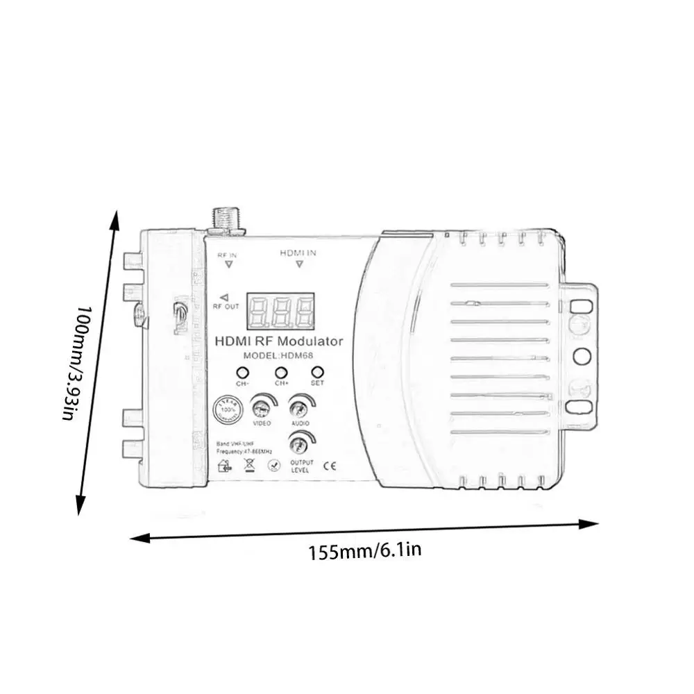 

HDM68 Modulator Digital RF HDMI Modulator AV to RF Converter VHF UHF PAL/NTSC Standard Portable Modulator for EU
