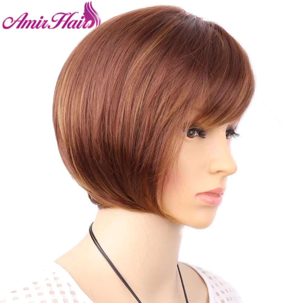 

Amir коричневый и блонд короткие парики боб стиль прямой синтетический черный женский парик с челкой 10 дюймов мягкие волосы блонд парик