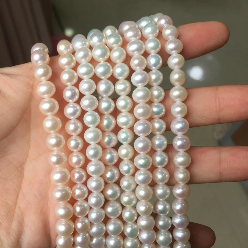 

Freshwater Pearl Necklace Round Shape Pearls with Size 6.5-7mm Perfect Luster for Jewelry Diy Loose Pearl Strands