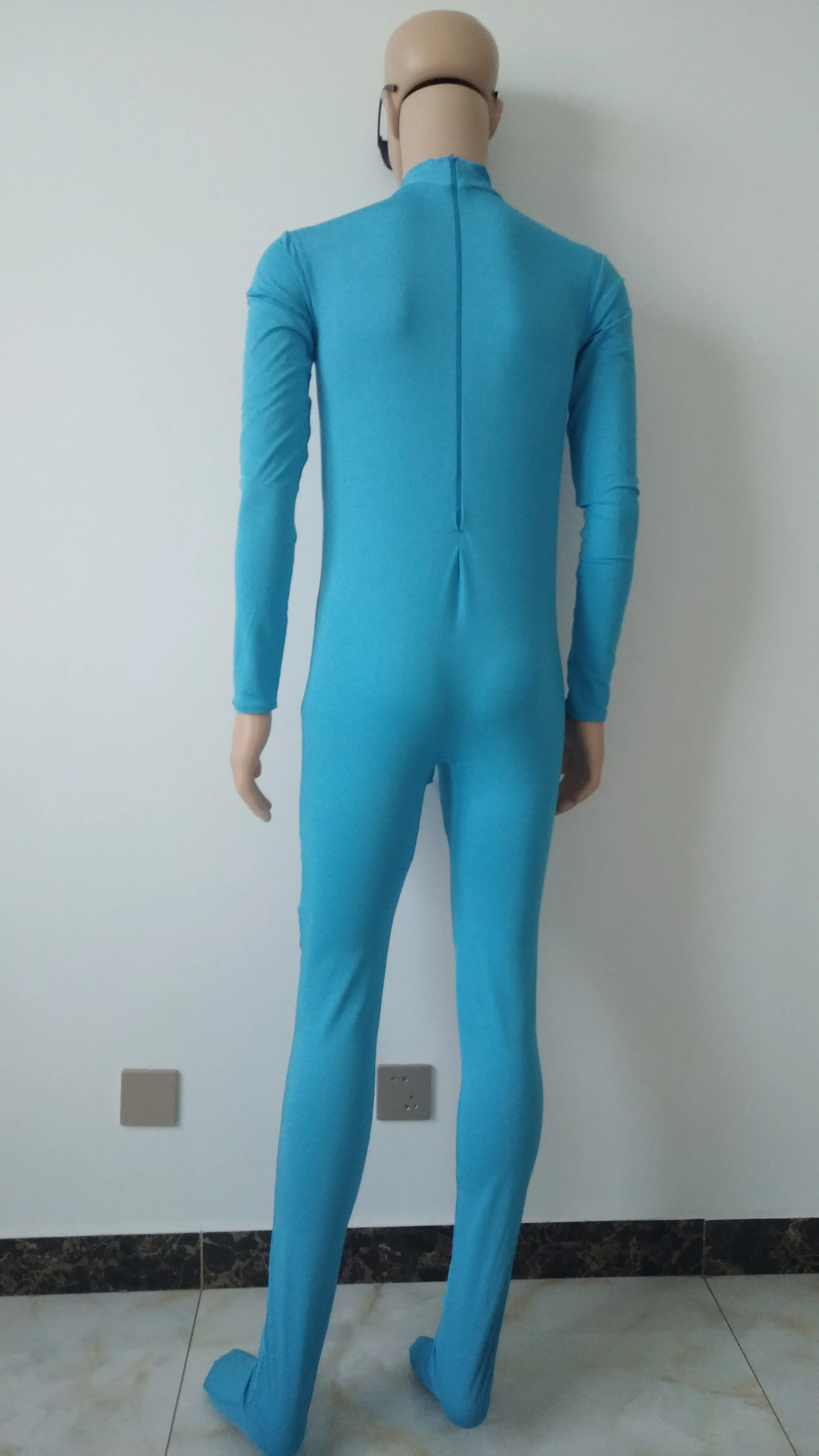 Новый соблазнительный мужской комбинезон кошка цвета озера синего из спандекса