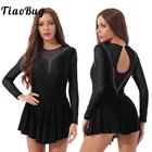 Женское платье стразы для фигурного катания на коньках, гимнастическое балетное трико с длинными рукавами, костюм для бальных танцев и сцены